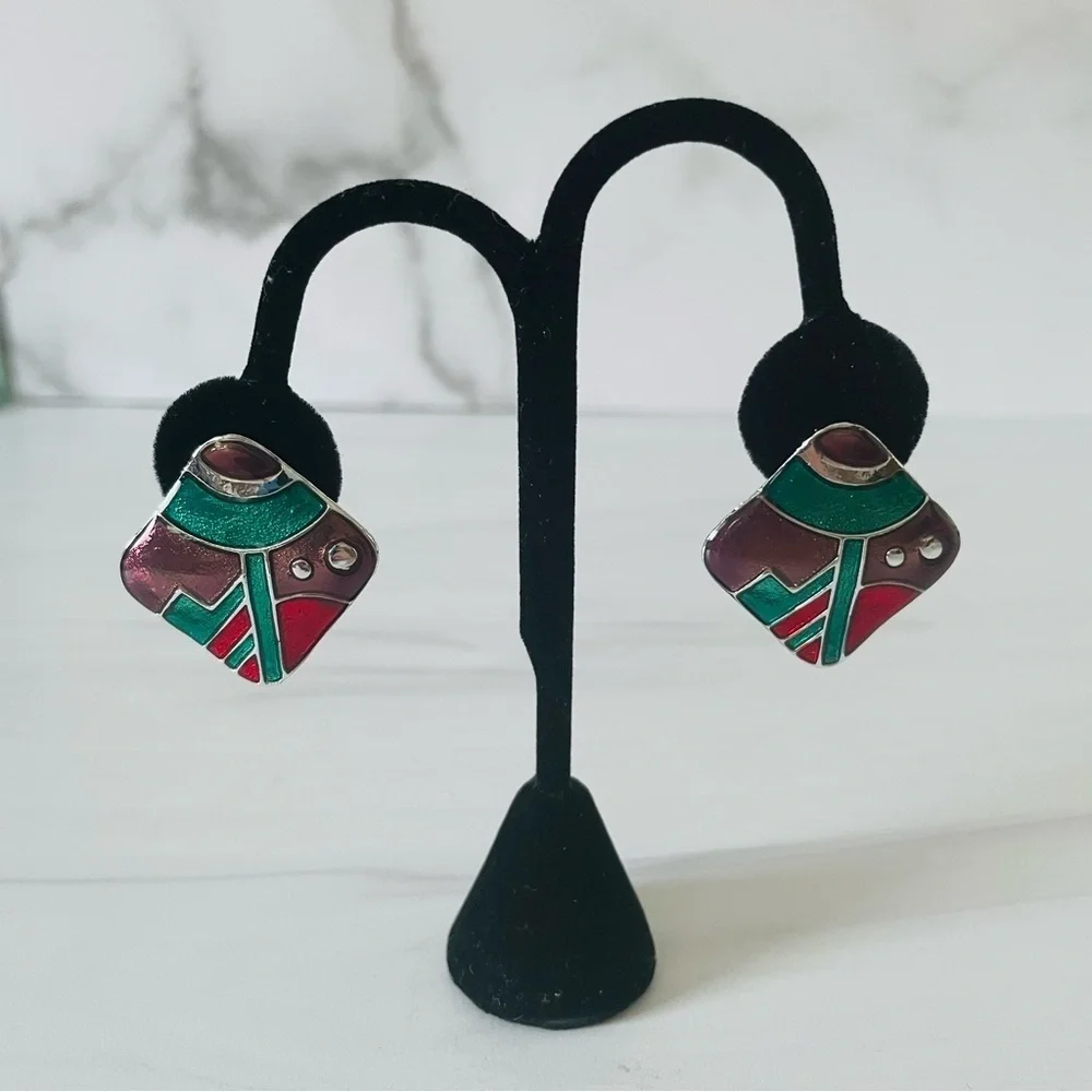 Vintage Southwest Multicolored Clip on Earrings